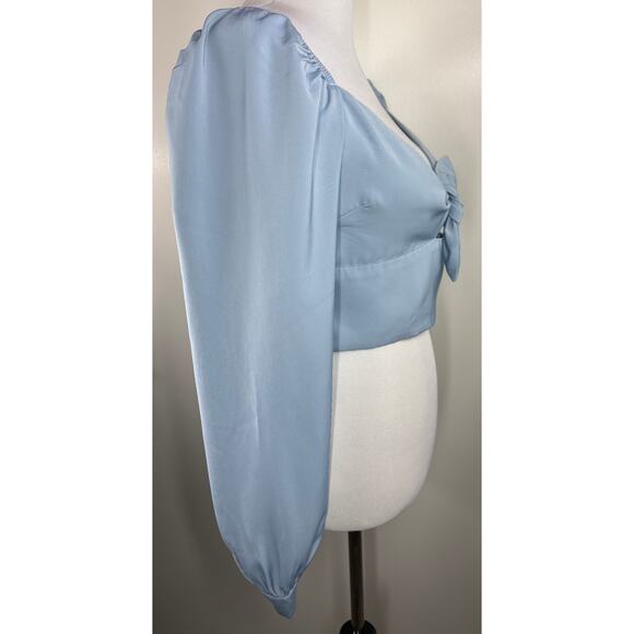 Superdown / super down Binx Tie Front Crop Top, Blue, Medium - Picture 4 of 8